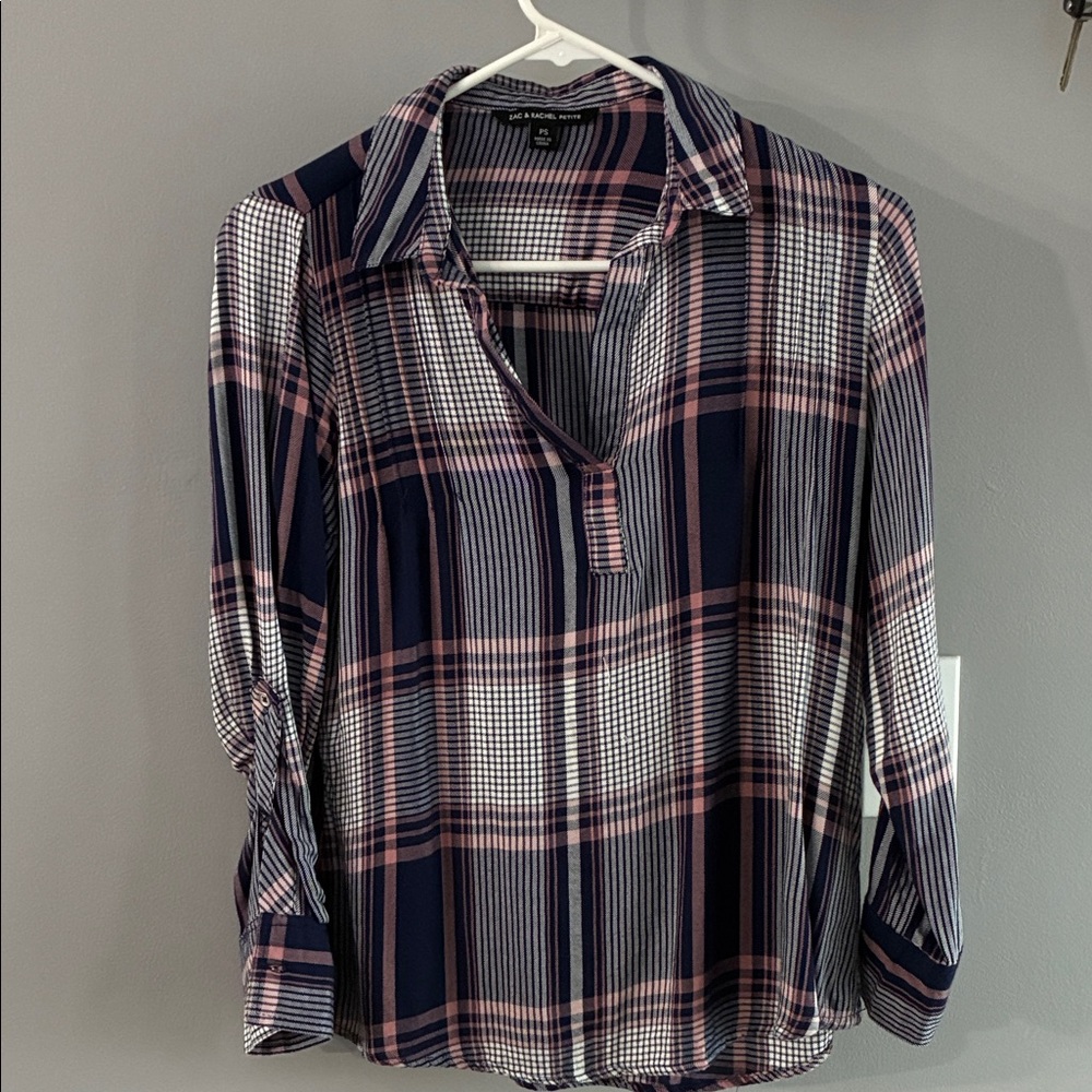 Zac & Rachel Plaid Navy and Pink Women's Top